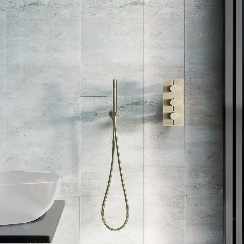 Product Lifestyle image of the JTP Vos Brushed Brass Handset Shower Wall Outlet